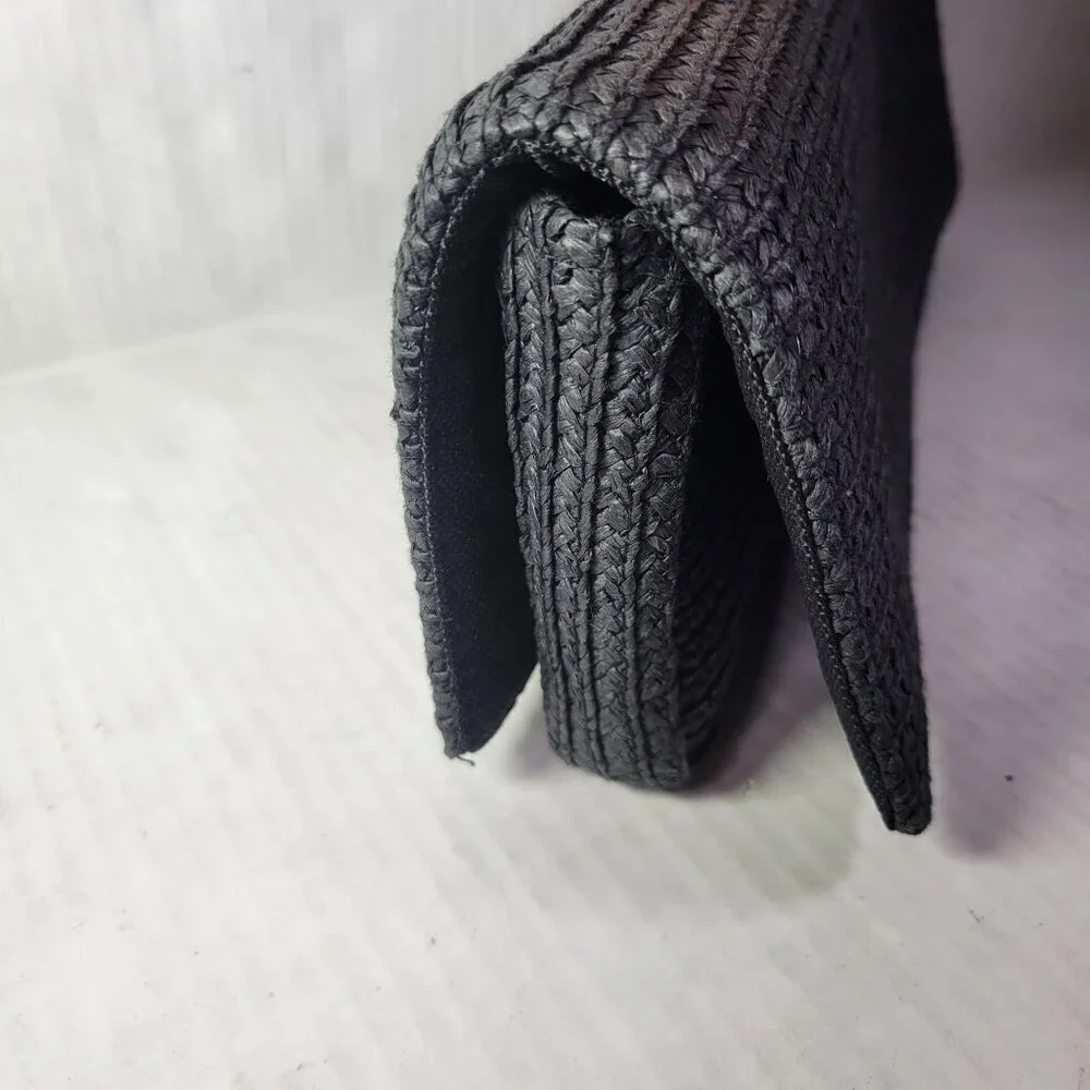 Betmar Black Woven Clutch With Magnetic Snap Closure & Interior Zipper Pocket